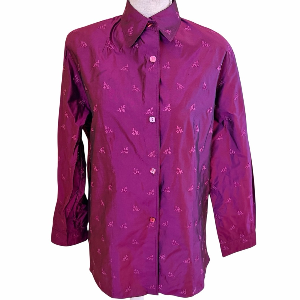 Doncaster Purple Silk Embroidered Button-Up Shirt 10 LIKE NEW